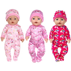 Doll Pajamas Nightcap Set 18Inch&45Cm Cute Rainbow Pattern Rebirth Doll American Doll Born Doll For Accessories Girl's Toy Gift