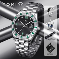 TOMI, 4 Uds., reloj de lujo para hombres de negocios, conjunto con caja de regalo, caja de diamantes de lujo, calendario, correa de acero inoxidable, reloj de cuarzo para hombres