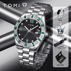 TOMI 4PCS Luxury Business Men's Watch Gift Box Set Luxury Diamond Case Calendar Stainless Steel Strap Quartz Watch Men's Clock