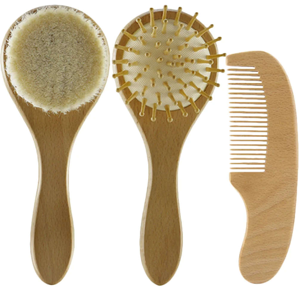 

1Set Hair Brush Comb Set Wooden Infant Scalp Massager Newborn Hair Care Shower Gift Infant Wooden Comb