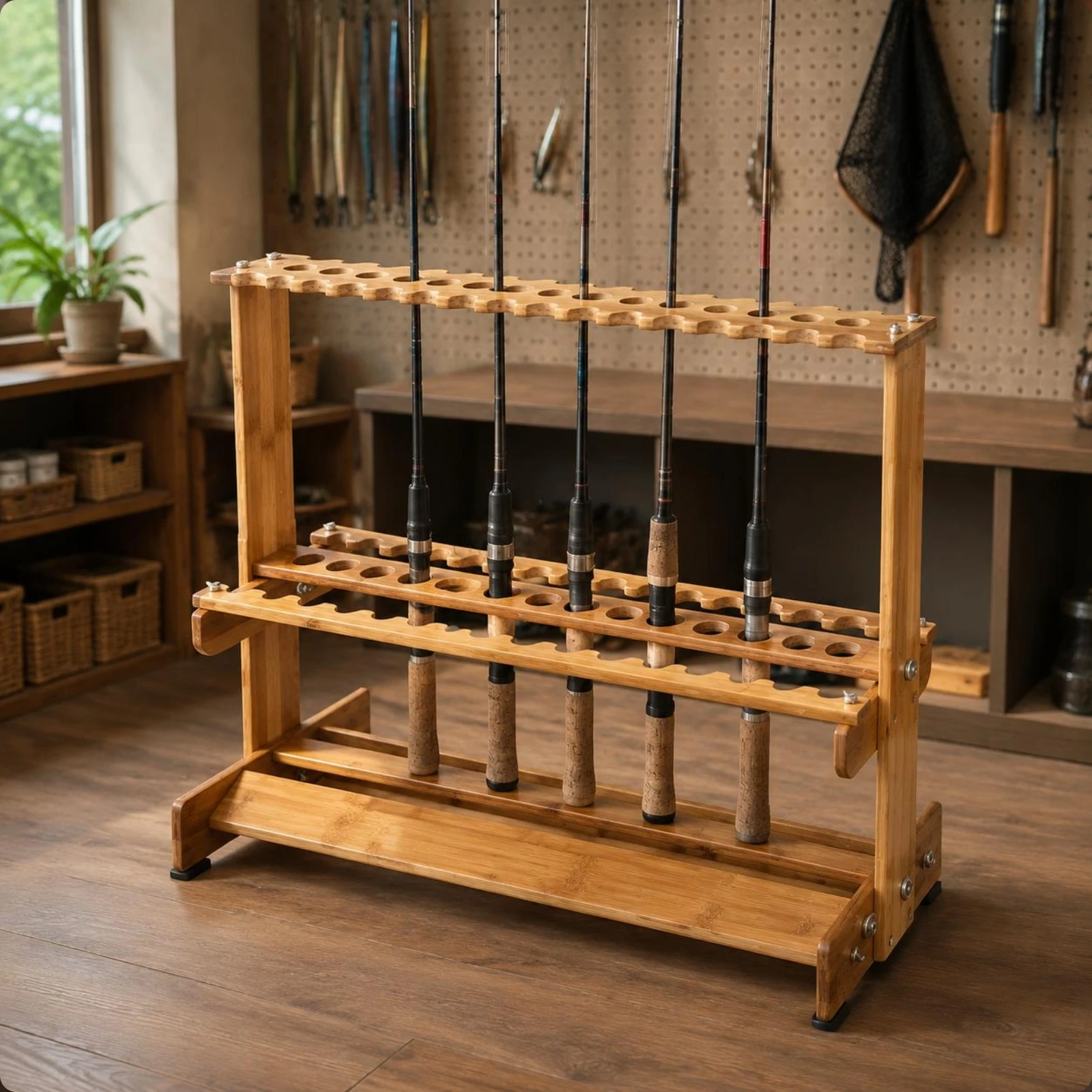 Vertical Bamboo Fishing Rod Di - Fishing Rod Rack 评论和价格