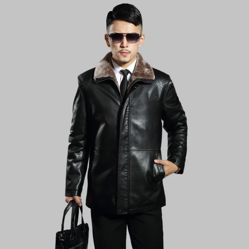 

Winter Mens Clothing Business Male Sheep Genuine Leather Long Sleeve Zipper Casual Slim Fit Coat Office Jacket 2023 News