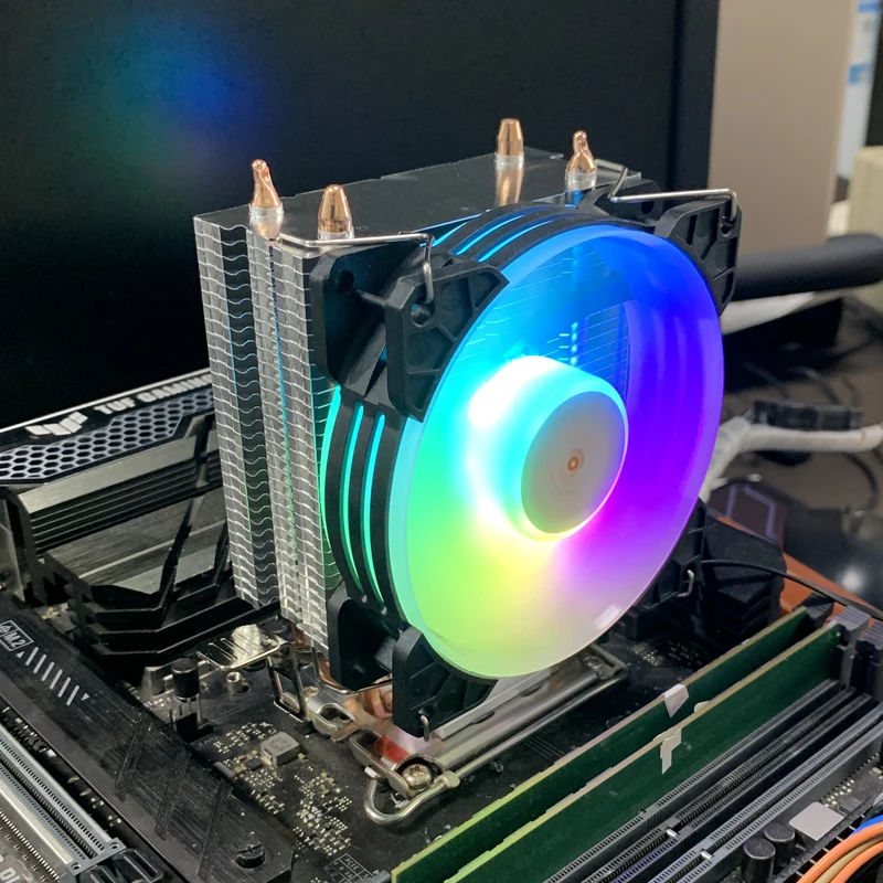 Enfriador de CPU X99 con 2 Tubos de Calor, Ventilador de Refrigeración ARGB Aura Sync de 5V y 3 Pines para Intel LGA 1150 1151 1156 1366 1200 1700 2011 AMD AM3 AM4 AM5