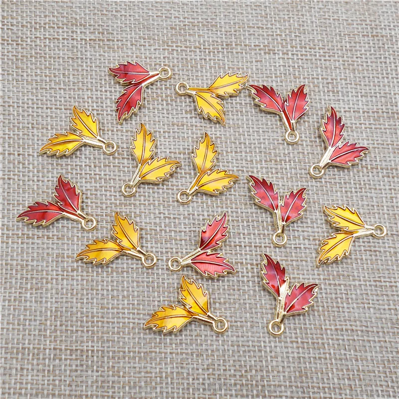 

12PCS Red Yellow Enamel Tree Leaves Charms Alloy Mix Colors Jewelry DIY Pendant For Earrings Bracelet Necklace Metal Accessory