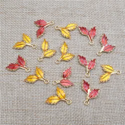 12PCS Red Yellow Enamel Tree Leaves Charms Alloy Mix Colors Jewelry DIY Pendant For Earrings Bracelet Necklace Metal Accessory