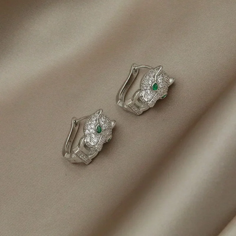Fashion Brand Jewelry Full Crystal Leopard Stud Earrings Luxury Zirconia Animal Earrings for Women