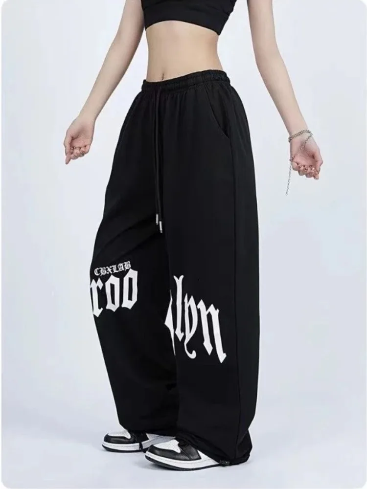 

Deeptown Y2k Streetwear Black Pants Women Harajuku Hip Hop Wide Leg Sweatpants Oversize Quick Dry Printed Joggers Trousers 2024