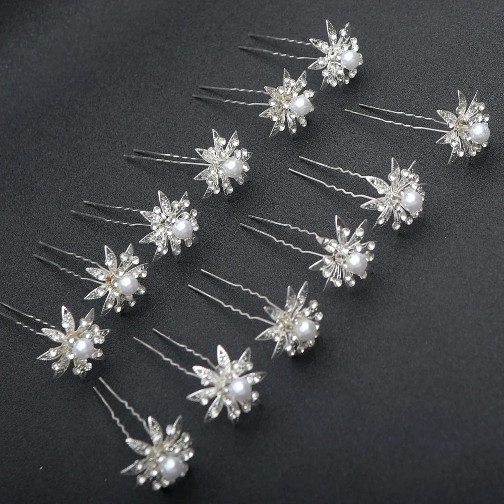 12 stücke Mode Braut Kopfschmuck U-Förmigen Pin Perle Blume Haarnadel Frauen Haar Gabel Coiled Haar Zubehör Geflochtene haar Haarnadel – Detail 5