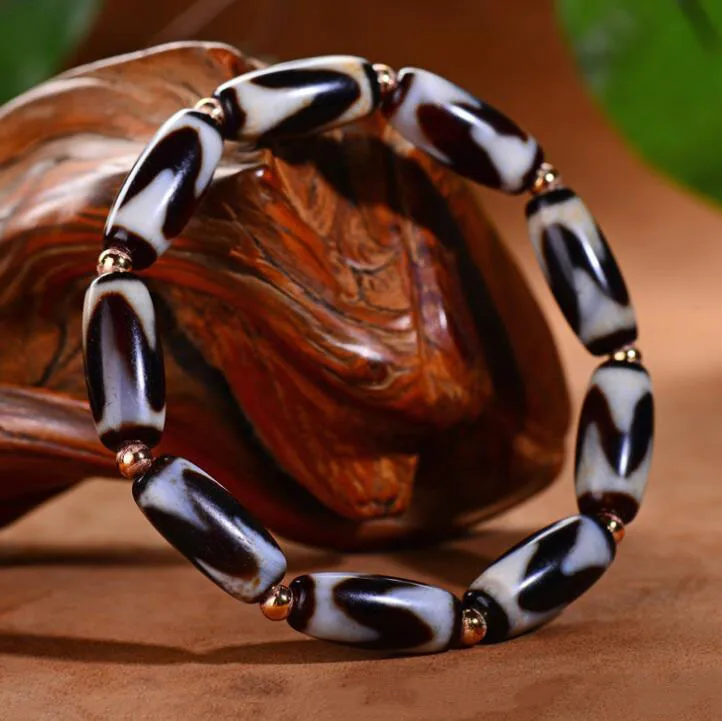 Natural Tibetan Agate Double Tiger Tooth Beads Bracelets for Men and Women Retro Ethnic Wild Bracelet