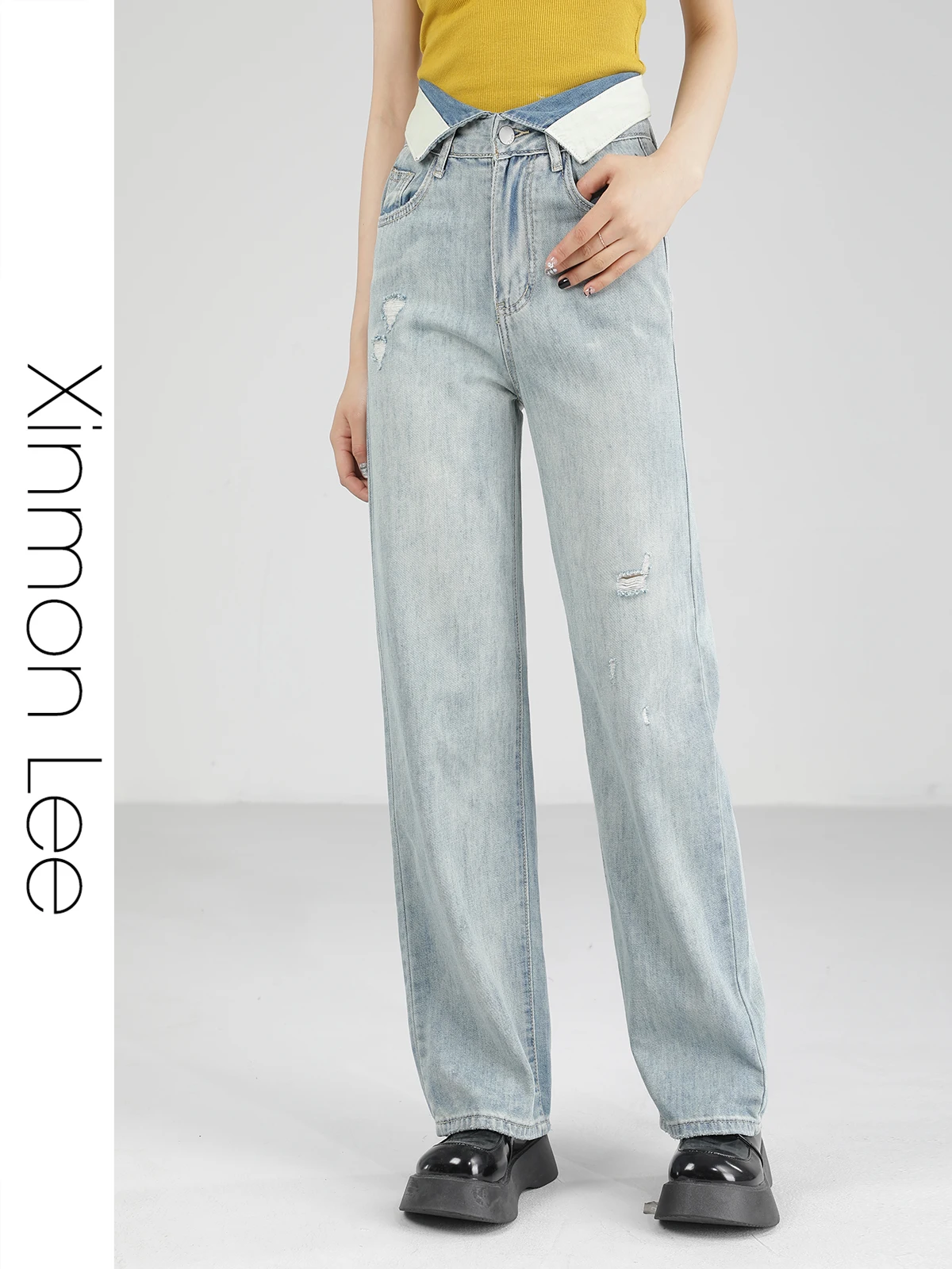 

High Waist Straight Leg Retro Denim Jeans Women's Summer New Sle Xinmon Design Sensation Slimming Wide Leg Long Pants