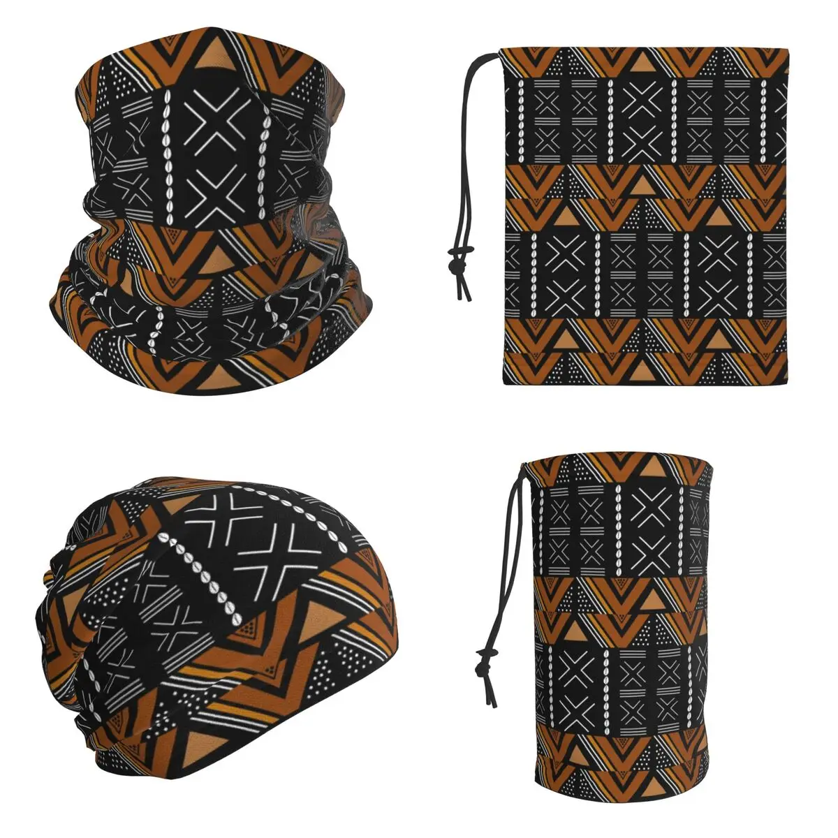 African Mud Cloth Bogolan Design Bandana Neck Cover Printed Mask Scarf Hiking Fishing Face Mask Unisex Adult Winter