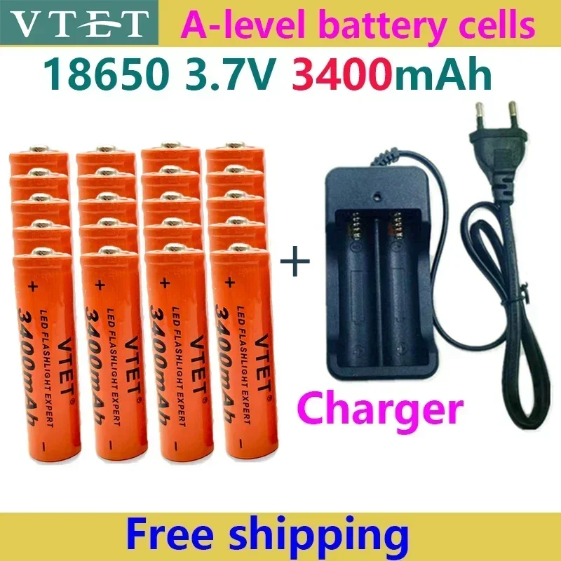 3.7V 18650 3400mAh Capacity Li-ion Rechargeable Battery 18650 Battery Rechargeable Battery for Flashlight Torch Battery+Charger