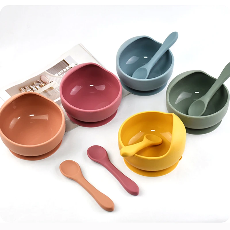 

Silicone Baby Bowl Toddler Self feeding Training Tableware Non-slip Food-grade Safe Feeding Bowl Spoon Set Anti Drop Snail Bowl