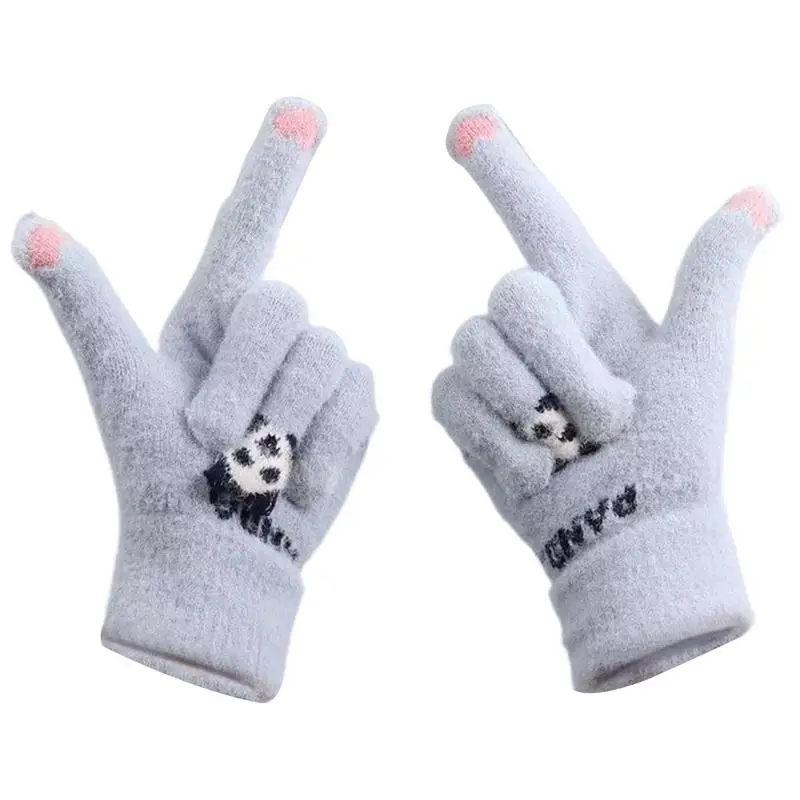 Knitted Gloves Cycling Gloves Cartoon Touch Screen Winter Gloves Hand Warmers Knit Mittens Cute Panda Gloves Breathable For