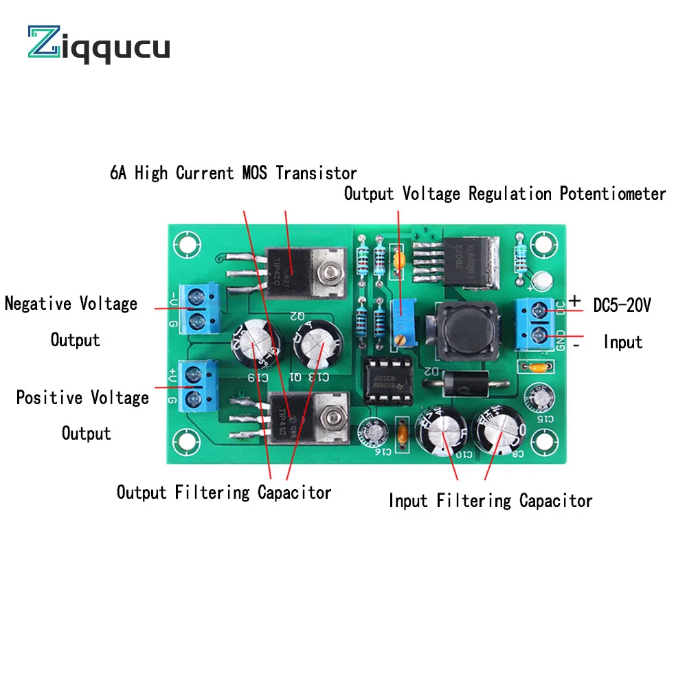 DC5V-20V XL6009 Adjustable Voltage Regulator Power Module With One To Two Outputs ± 5V/6V/9V/12V/15V/18V