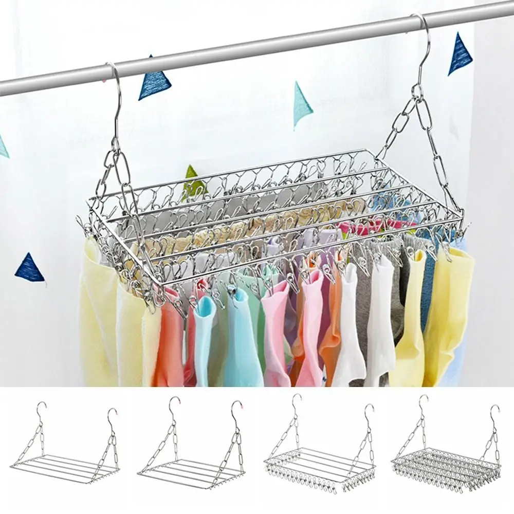 Creative Hanging Drying Rack Stainless Steel Household Clothes Hanger Windproof Space Saving Underwear Socks Clip Laundry