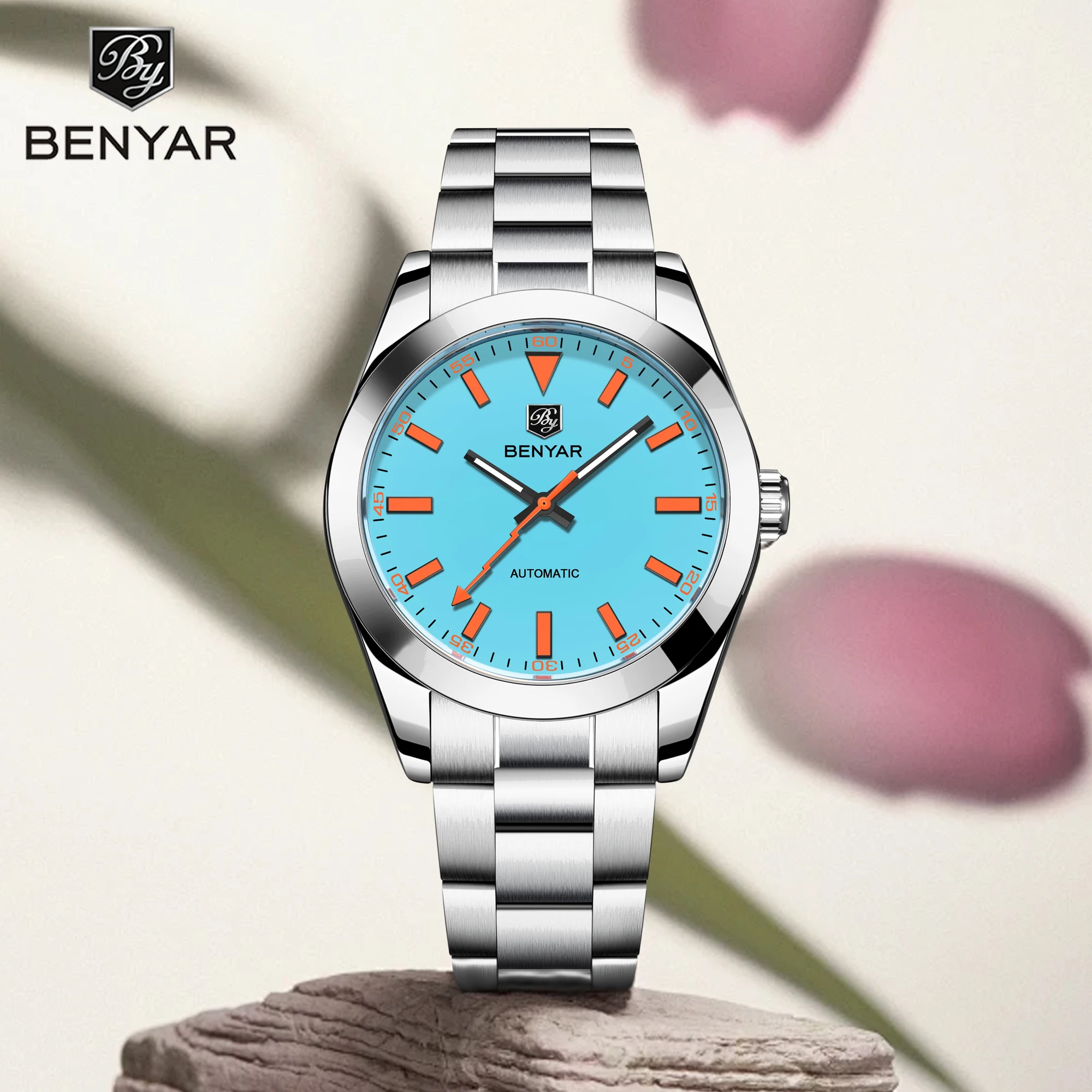 

BENYAR 2025 Men's Luxury Watch Automatic Mechanical Watches For Man Sports Stainless Steel Wristwatch Top Sapphire Gift for Men
