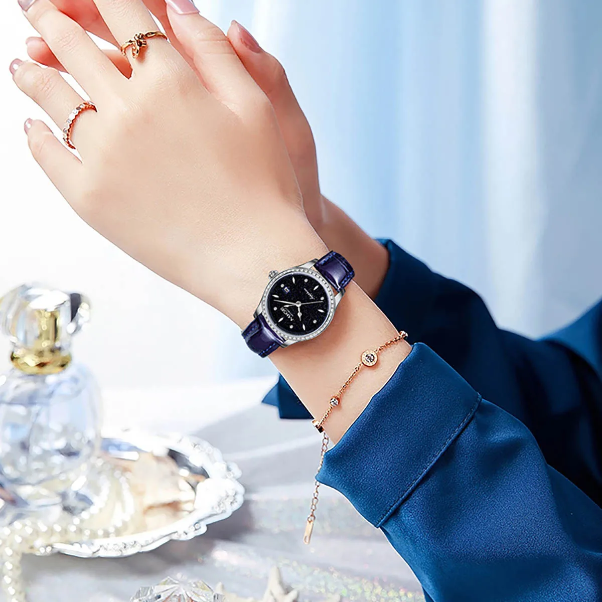 MIGE Original Automatic Mechanical Women Wristwatches Genuine Leather Strap Waterproof Calendar Fashion Watch For Women Sapphire