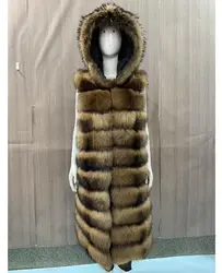 Gilet in pelliccia di volpe naturale da donna, cappotto lungo in pelliccia, cappotto in pelle d'erba, gilet autunnale, 90cm