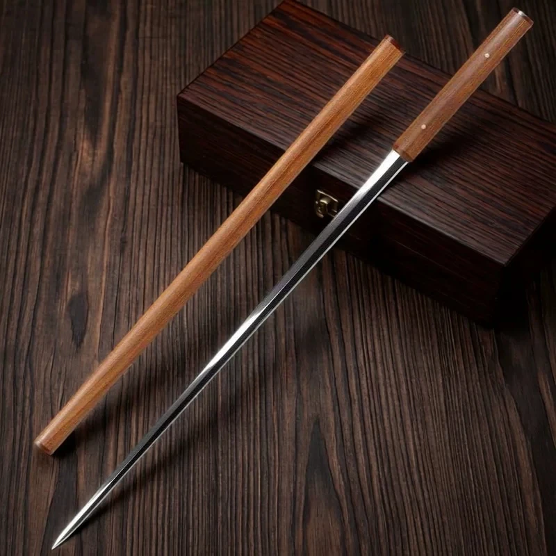 Soul Seizing Chinese Straight Jian Sworrd Plain Wood Scabbard Polished Steel Blade Intangible Cultural Heritage Craft Martial