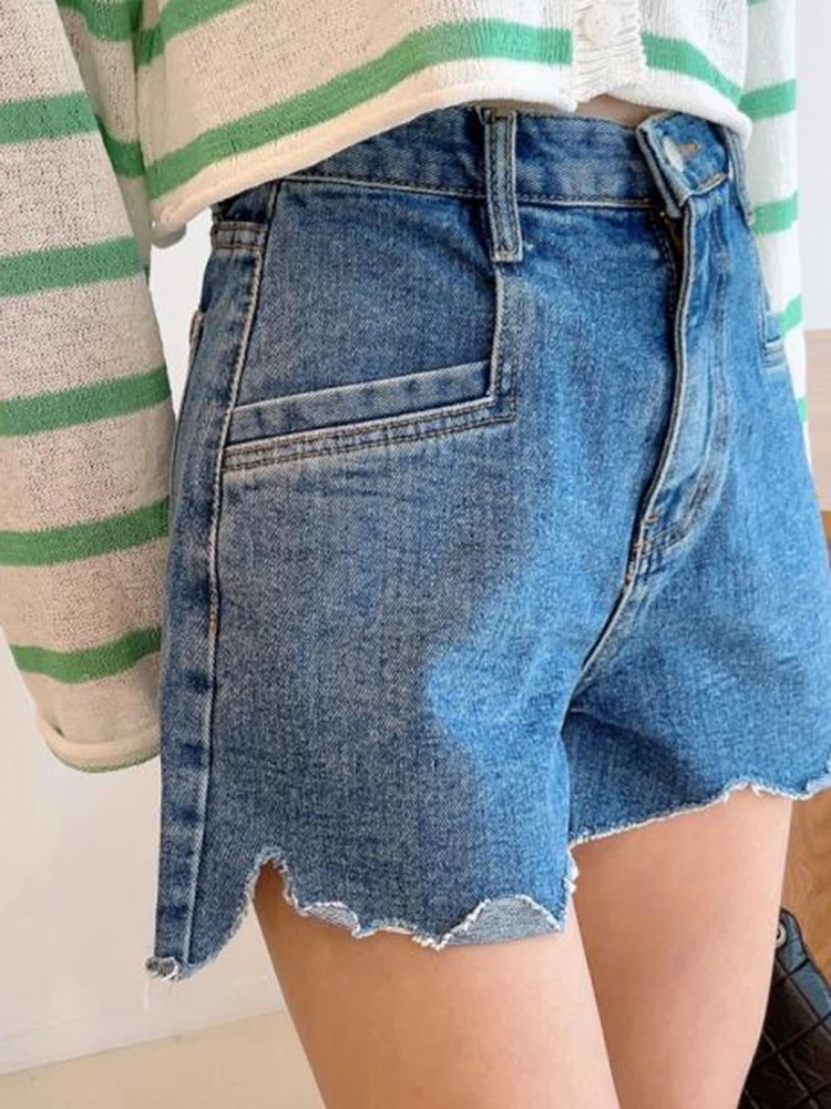 

QOERLIN Irregular High Waist Denim Shorts Hot Girl Vintage Ripped Tassel Black Blue Jean Shorts Korean Fashion Streetwear Shorts