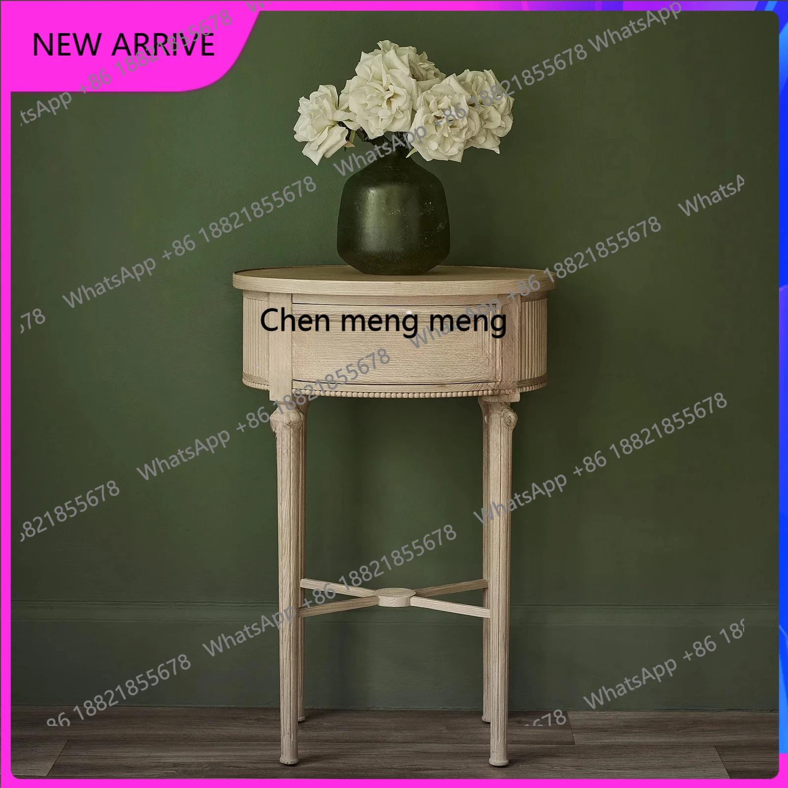 

French white oval bedside table hand-carved modern living room corner few simple side table H