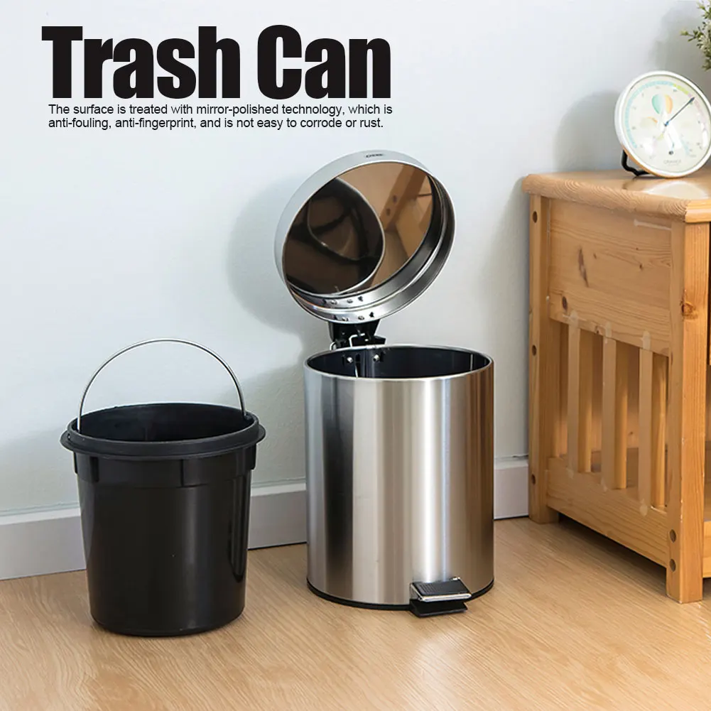 3L Household Stainless Steel Step Pedal Trash Can Dustbin Rubbish Garbage Bin Container Garbage Bin Pedal Trash Can Rubbish Bin