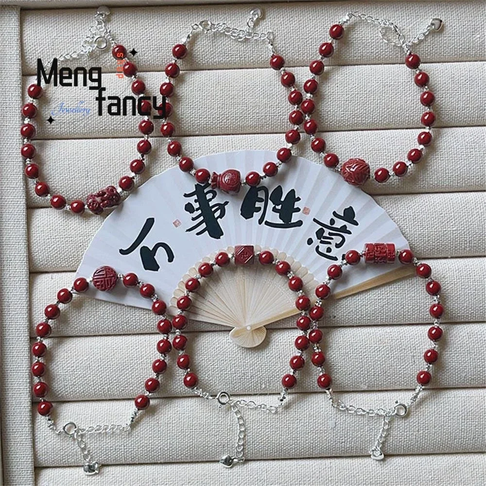 

New cinnabar bracelet female simple pixiu Fu bag road road through cinnabar hand string tourist temple scenic spot hand decorati