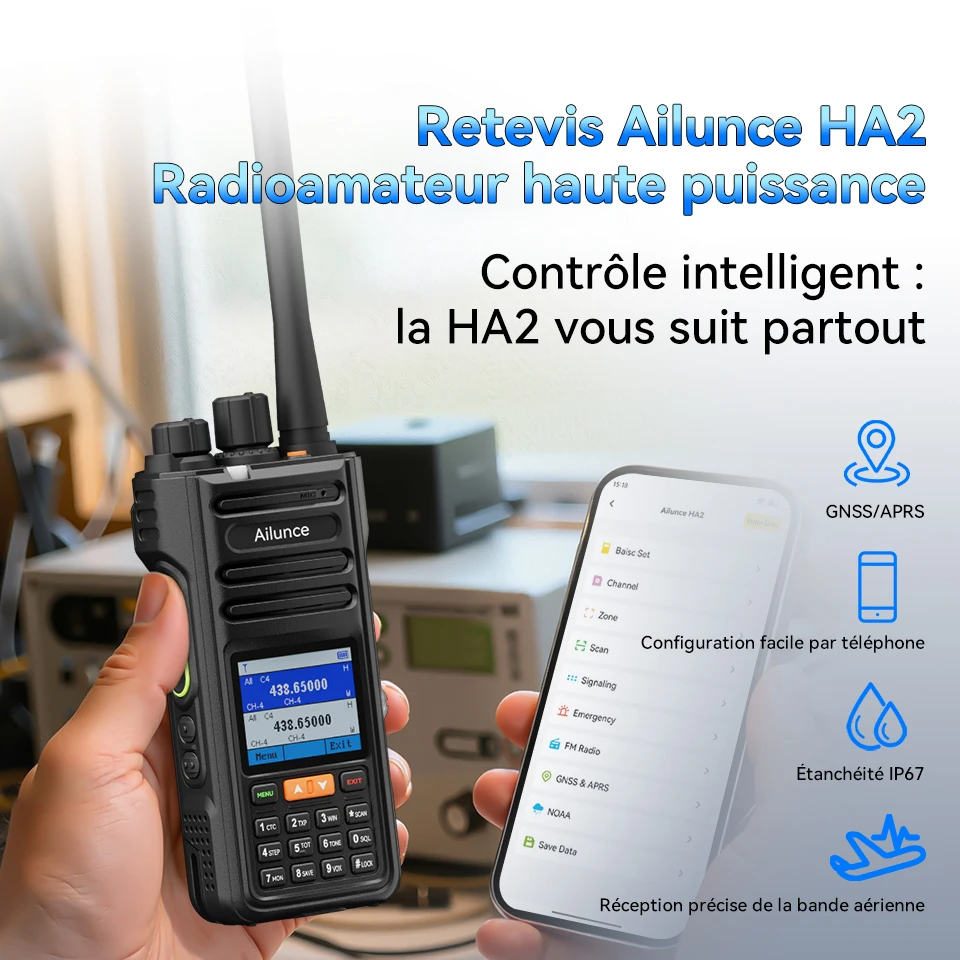 Retevis HA2 Talkie-Walkie, Double Bande FPP avec GPS et APRS, Étanche IP67, Programmation via Application Bluetooth Compatible iOS & Android, Radio Amateur pour Plein Air et Professionnel