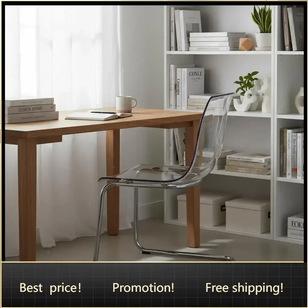 Transparent Modern Ghost Chair, Clear Acrylic Seat on Sturdy Metal Base, Ergonomic Curved Design for Minimalist Home Office