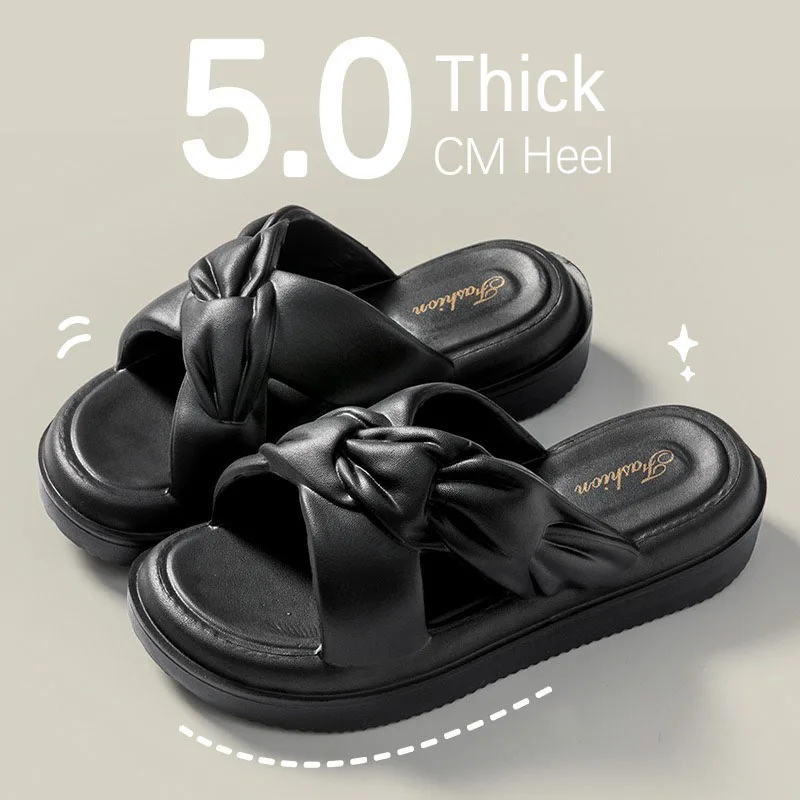 Summer Heels Slippers Women Casual Beach Slippers Fashion Embossed Pleated Slippers Outdoor Platform Slides Shoes Women Sandals