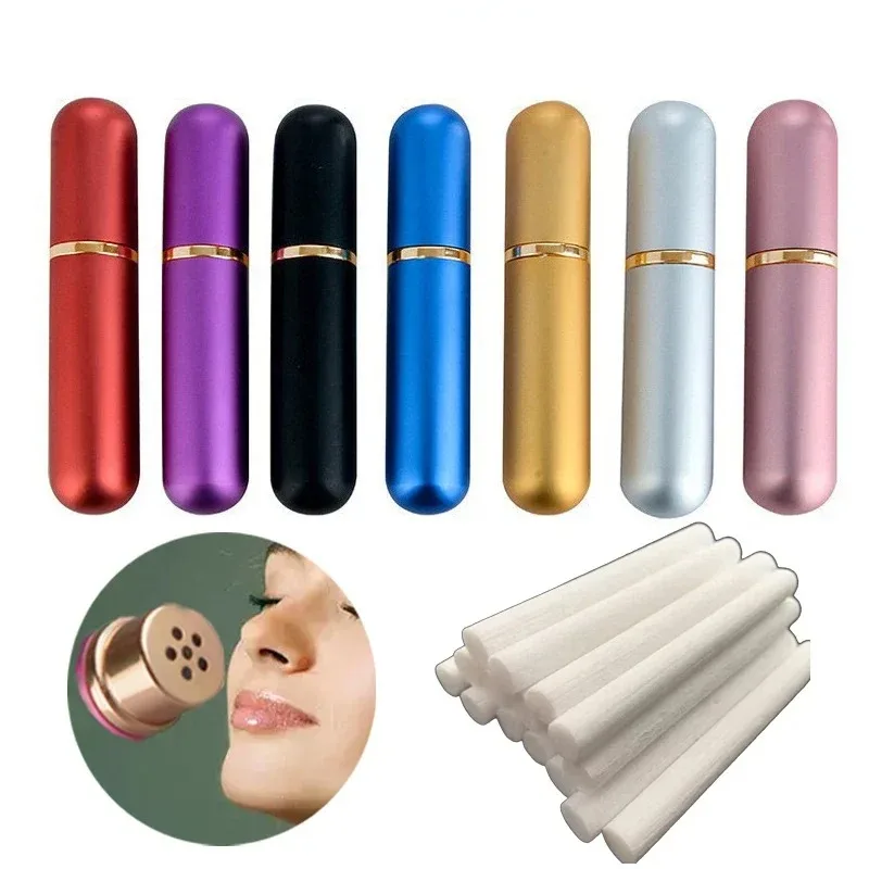 5ml 1PC Colored Aluminum Nasal Inhaler with High Quality White Cotton Wicks Aromatherapy Metal Inhaler for Essential Oils