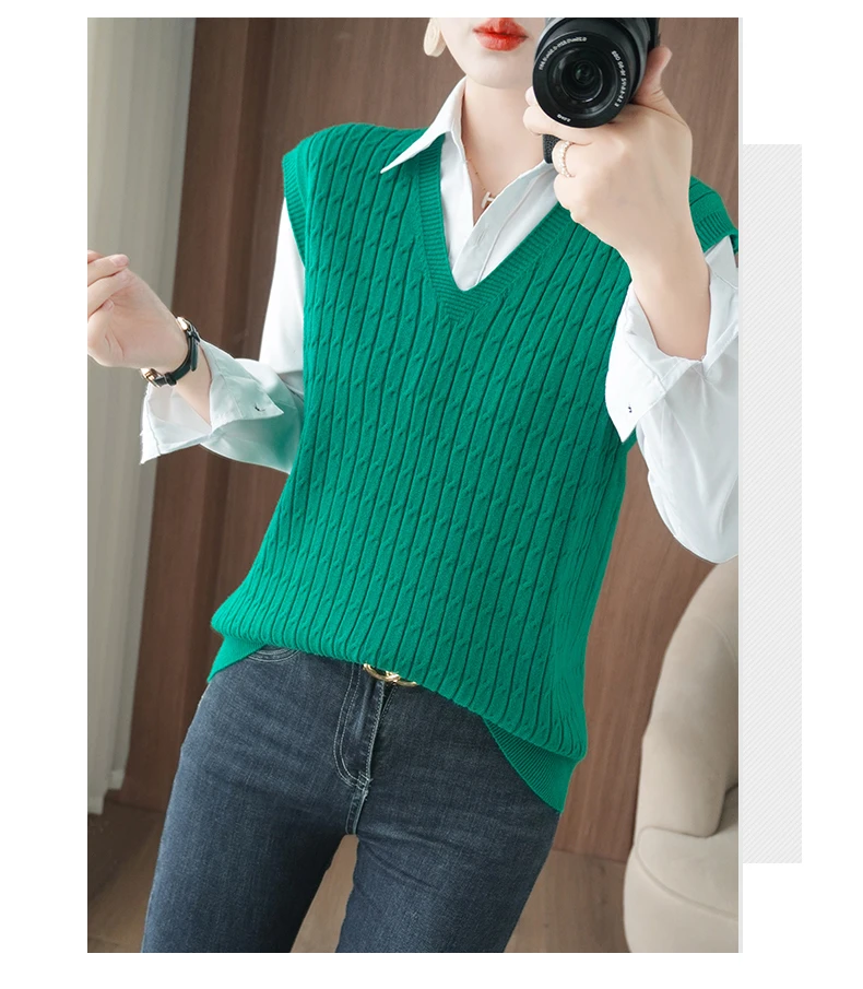 

Women Sweater Vest 2025 New Fashion Korean Knitted Vest Solid V-neck Autumn Winter Casual Warm Soft Undershirt Loose Pullovers