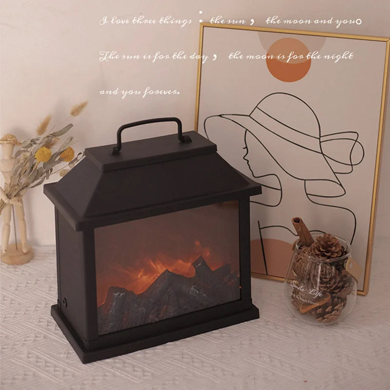 

Vintage ins Wind simulation Flame lights LED fireplace Christmas ambience decorated room scenery Home bedroom charging fireplace