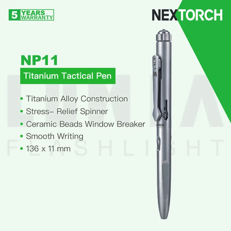 

Тактическая ручка NEXTORCH NP11 Ti Titanium, ручка-инструмент, ручка для самообороны, с керамическими шариками и стеклобоем, для стержней длиной 98 мм.