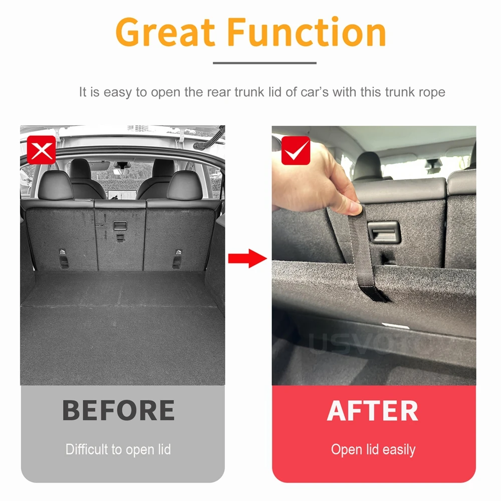 ل تسلا نموذج Y الخلفي الجذع حبل الرباط فتح غطاء صندوق خلفي مقبض سحب حزام منظم السيارة اكسسوارات حصيرة حماية الوسادة