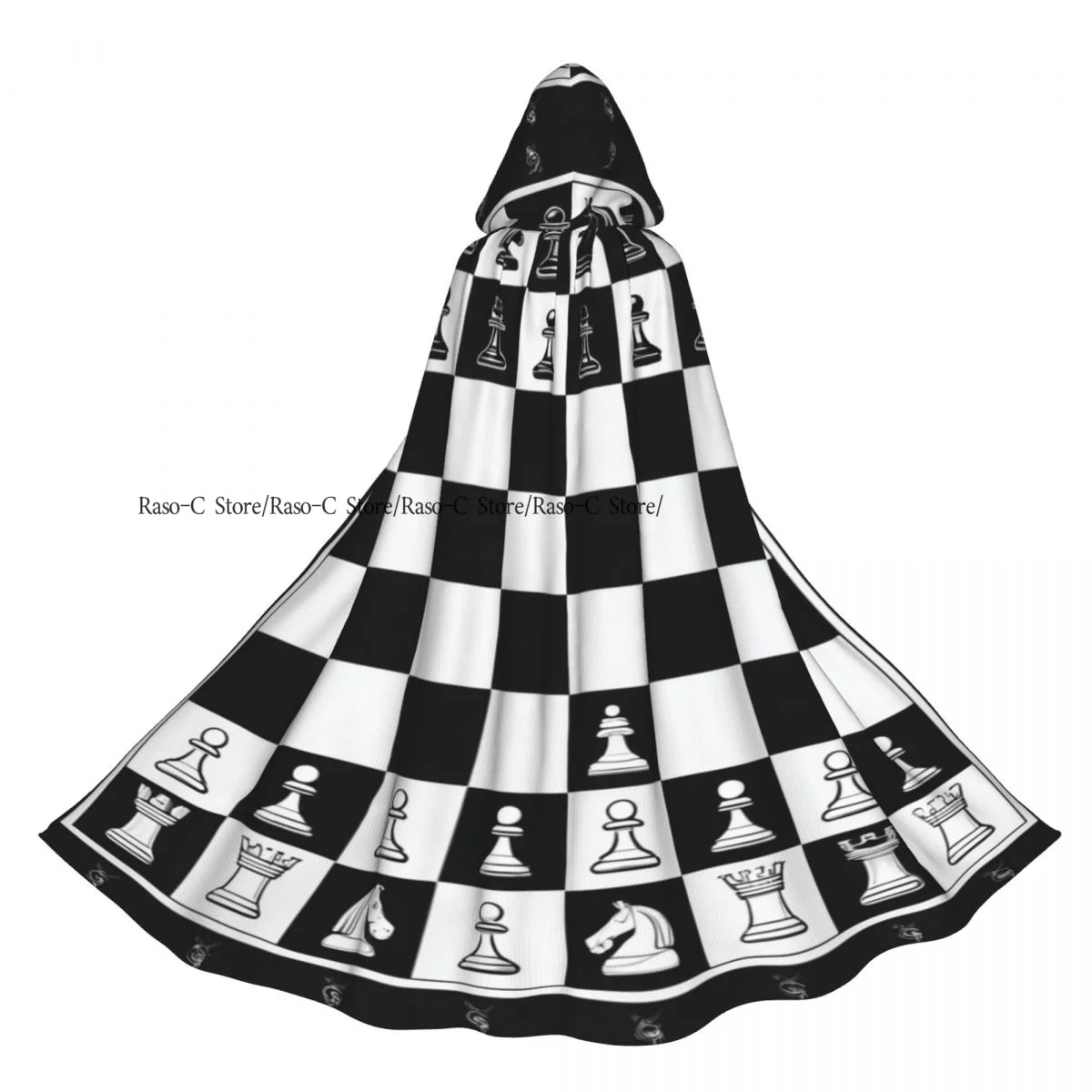 عباءة مقنعين للجنسين عباءة مع غطاء محرك السيارة أبيض وأسود الشطرنج مجلس عباءة مصاص دماء الساحرة كيب تأثيري حلي #1