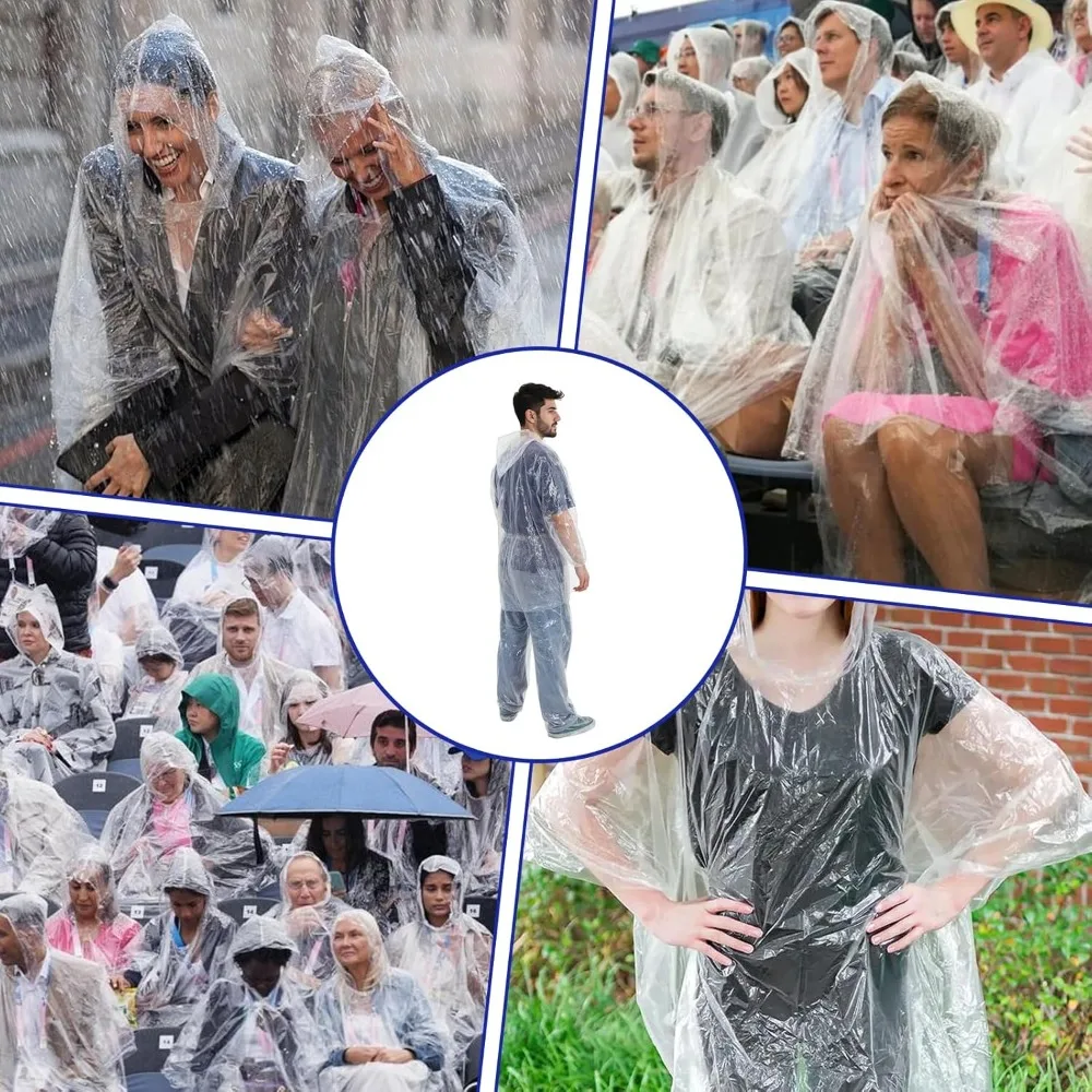 مجموعة مكونة من قطعتين من معطف المطر للاستعمال مرة واحدة، عباءات مطر للاستعمال مرة واحدة للبالغين، عباءات مطر للبالغين مع غطاء رأس برباط للرجال والنساء