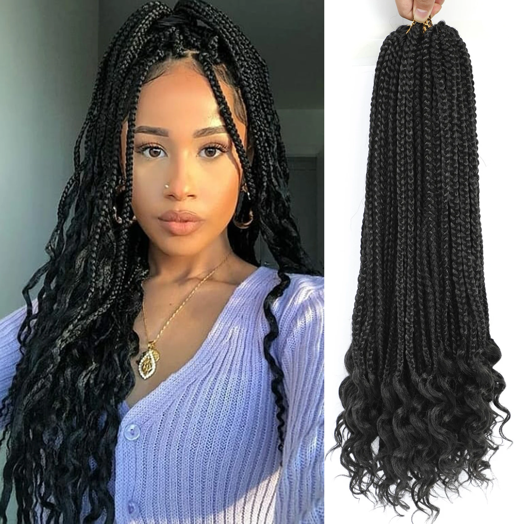 6 Packs Pre Looped Crochet Box Braids Hair With Curly Ends 18 24 30 Inch Goddess Box Braids Synthetic Hair Extensions For Woman