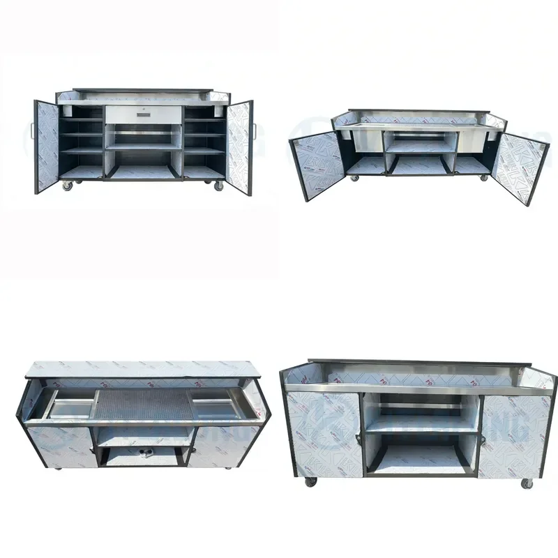 for Commercial Mobile Bar Black Stainless Steel Cocktail Station with Built-in Sink Drainage Plate Portable Bartending Cart