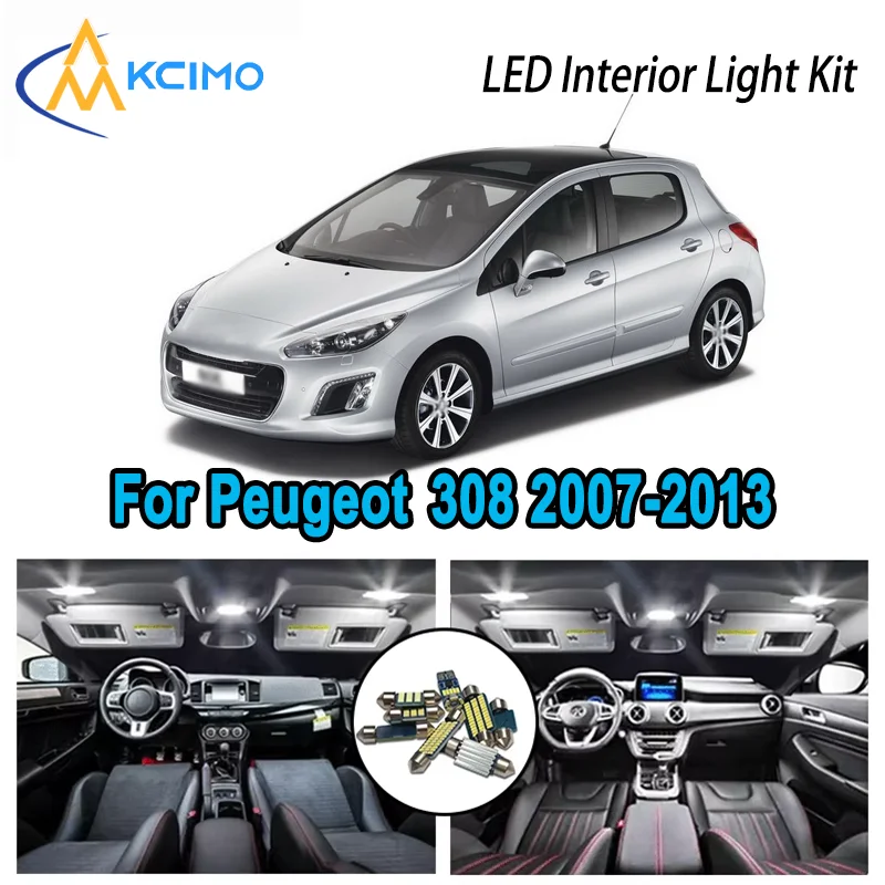 

Premium Bright LED Interior Light Kit for Peugeot 308 2007-2013 2008 2009 2010 Dome Map Trunk Car Lamps with Canbus No Error