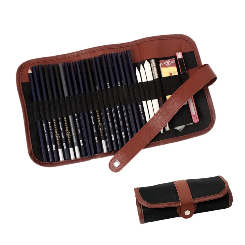 Estuche de lápices de lona Retro para artistas, estuche enrollable para pinceles, bolsa para bolígrafos para artistas, estudiantes, maquillaje, oficina, escuela, 24 agujeros, 1 unidad