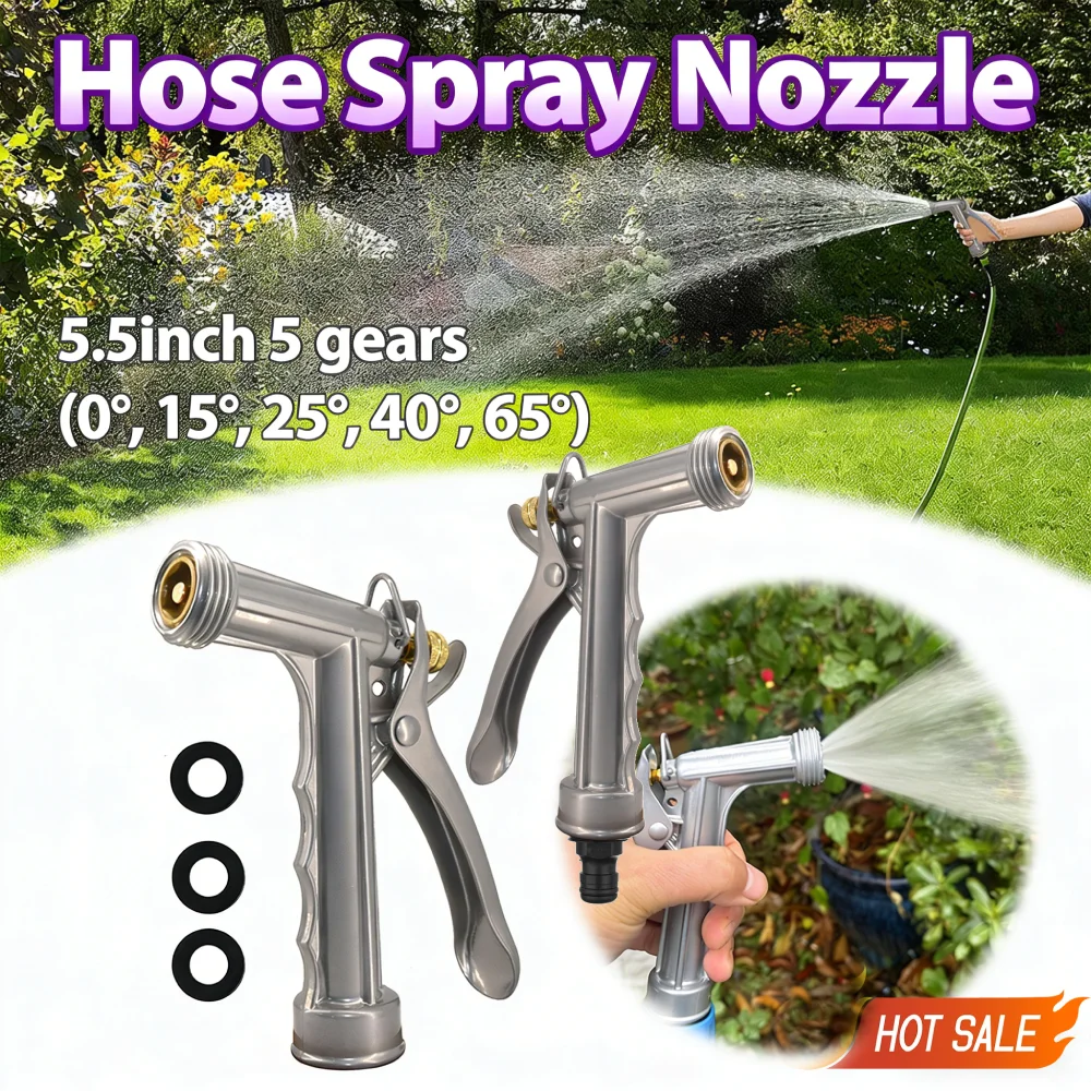 5.5inch Zinc Alloy Portable Watering Sprayer with Threaded Front Adjustable Hose Nozzle Grip Hose Sprinkler for Garden Watering