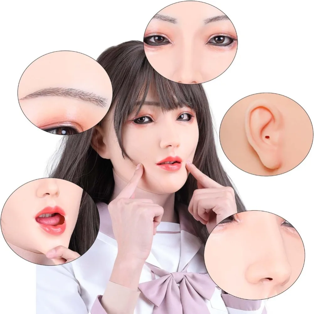 Silicone Female Mask with Makeup Realistic Full Head Face Mask for Crossdresser Cosplay Halloween