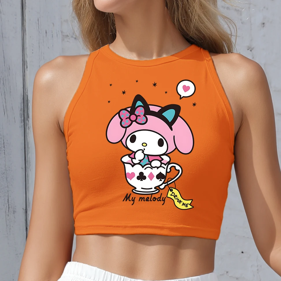 

SUMMER CLOTHES Round Neck Tank Top Cartoon Melody Print Tight Fit Women's Summer Vest Sizes S-XL Female Y2K