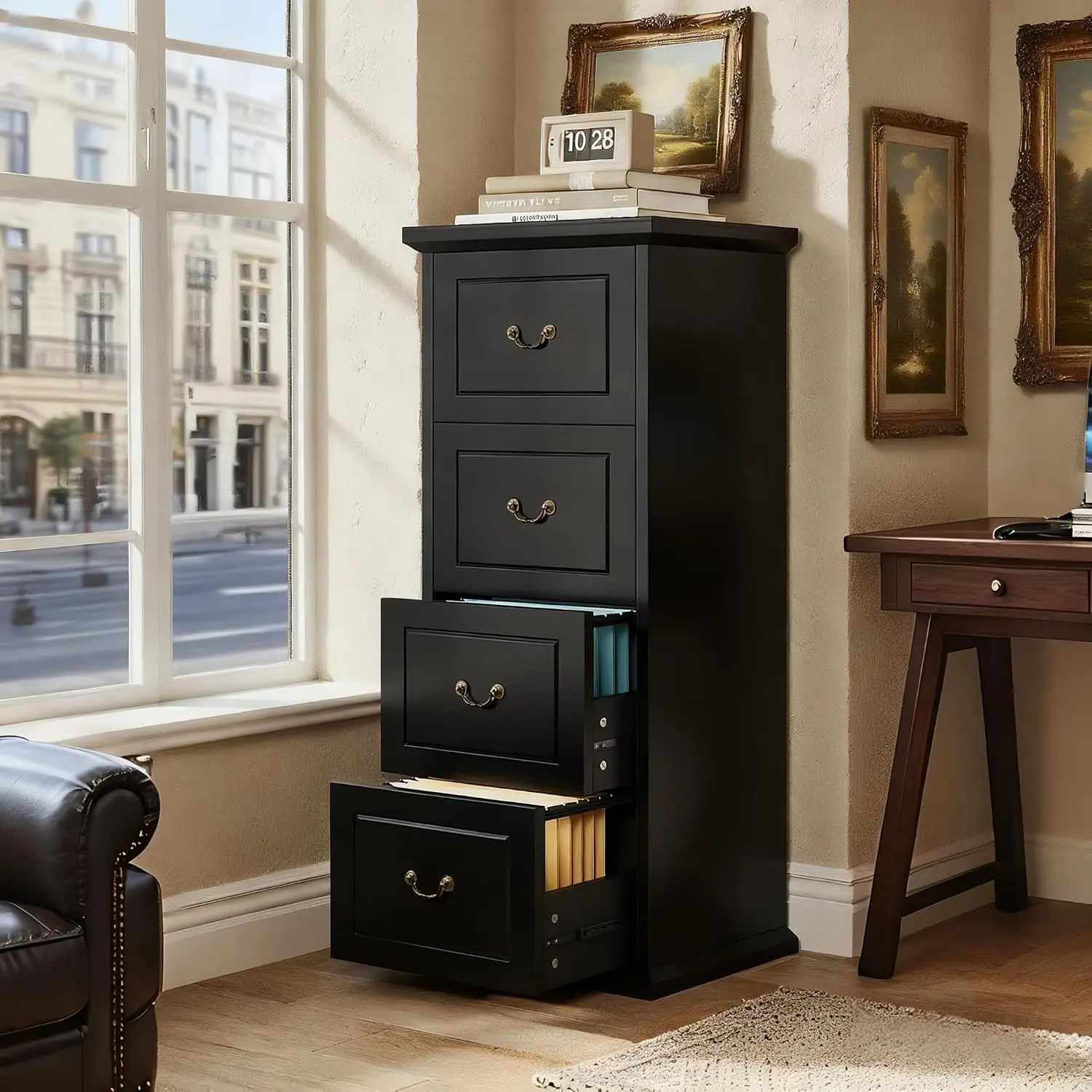 4-Drawer Vertical File Cabinet for A4/Letter/Legal Documents, Black, Customized