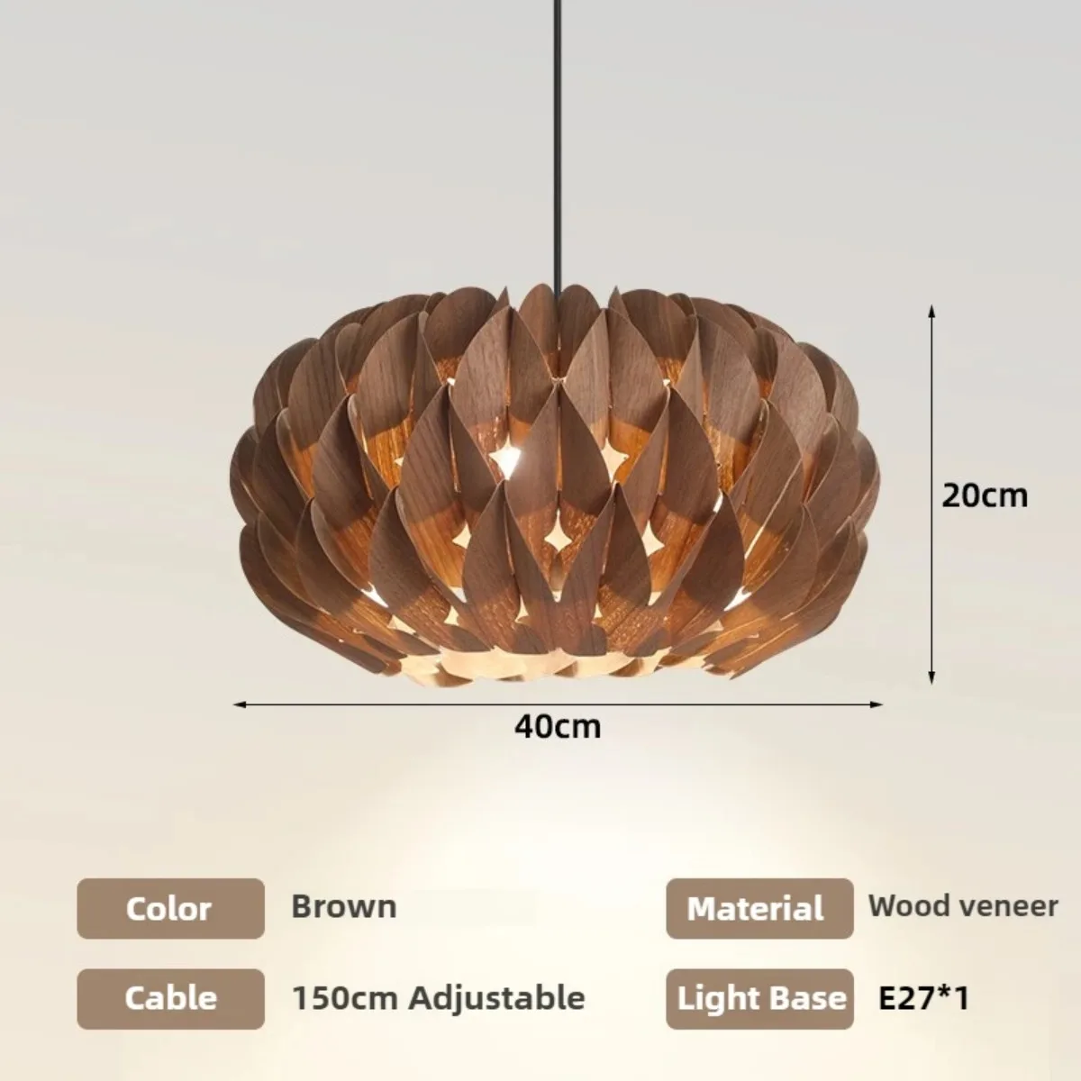 JOYINLED لوتس ثريا خشبية 40 سنتيمتر جنوب شرق آسيا المنسوجة يدويا قشرة الخشب قلادة ضوء غرفة المعيشة غرفة الطعام مصباح المطبخ #6