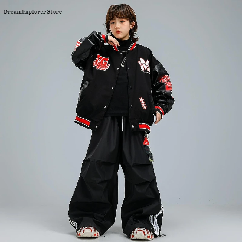 Hip Hop Boys Patchwork Baseball Jacket Loose Joggers Pants Girls Streetwear Kids Children Jazz K-pop Street Dance Clothes Sets