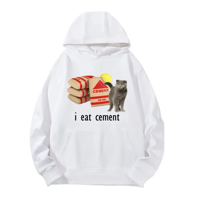 I Eat Cement Funny Cat Meme Graphic Hoodies Men Women Fashion Vintage Humor Hoodie Male Fleece Long Sleeve Pullovers Sweatshirt