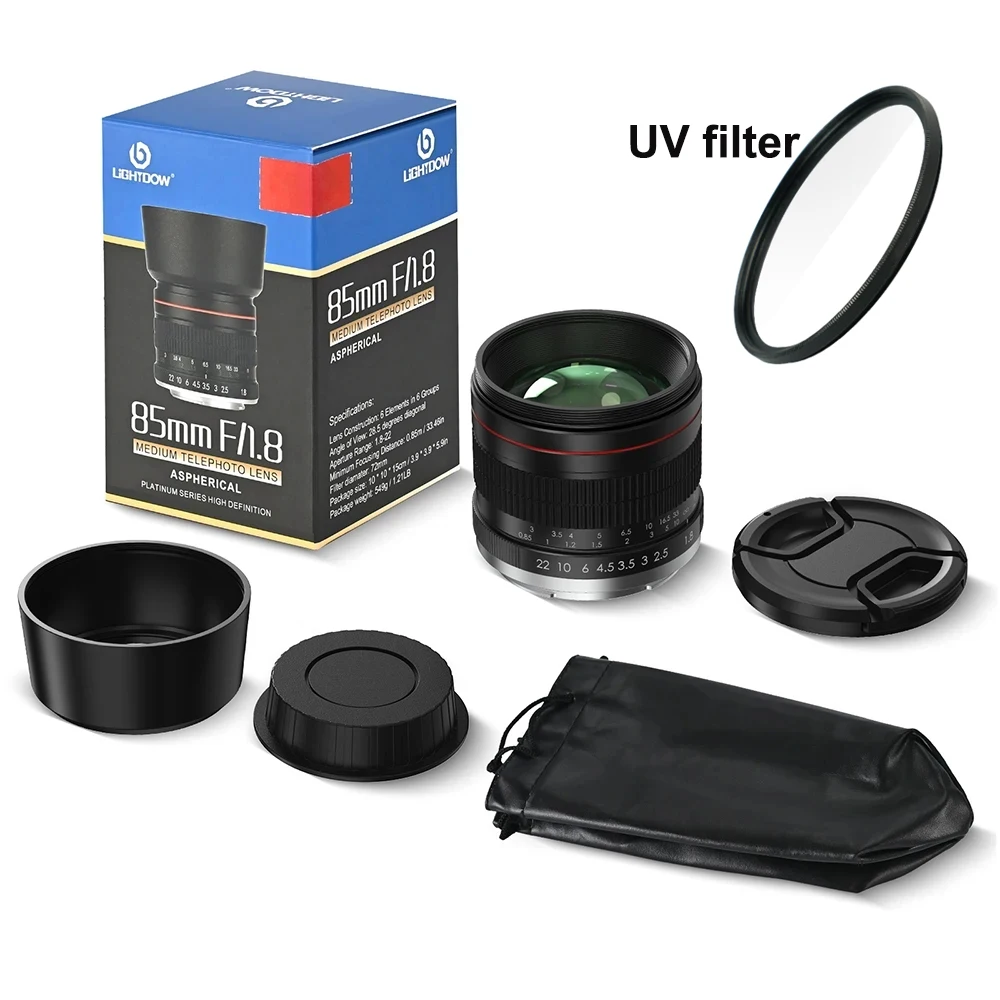 Lightdow 85mm F1.8 Medium Telephoto Manual Focus Full Frame Portrait Lens for Canon EOS Rebel T8i T7i T7 T6 T3i T2i 2000D 850D